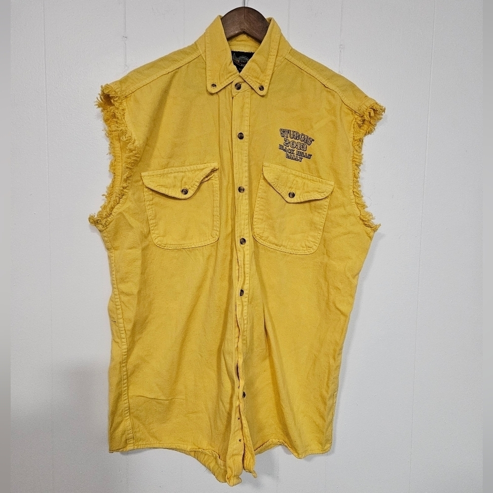 2013 Sturgis Black Hills Rally Cut Off Sleeveless Yellow Bikewear  Mens Shirt XL